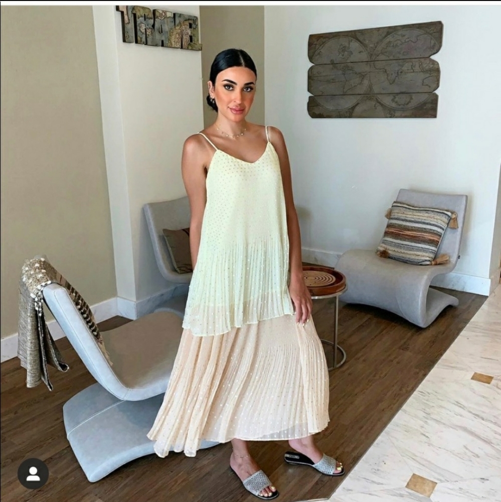 Zara pleated dress with metallic  thread